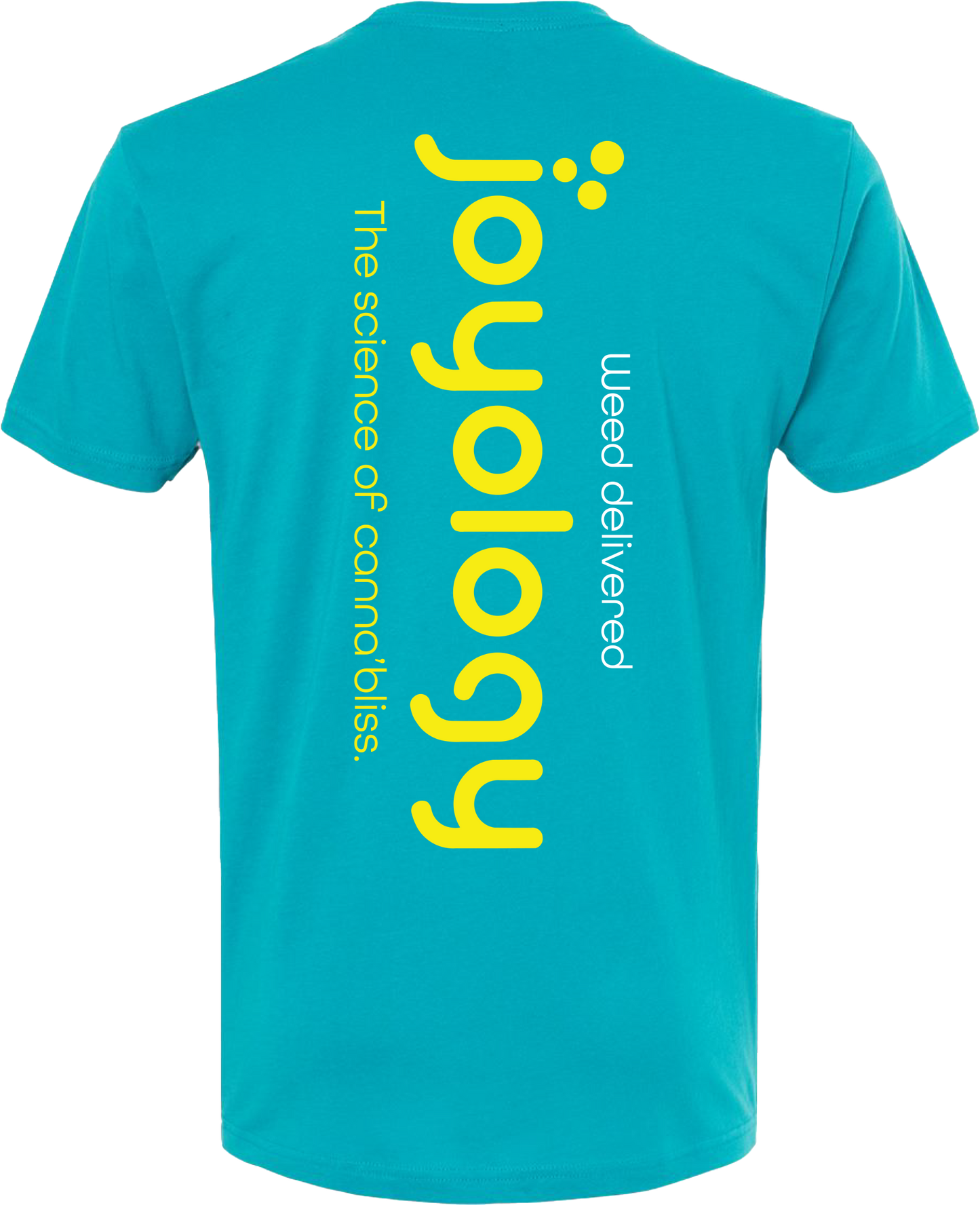 Back Weed delivered and the science of cannabliss Blue t shirt with Joyology logo