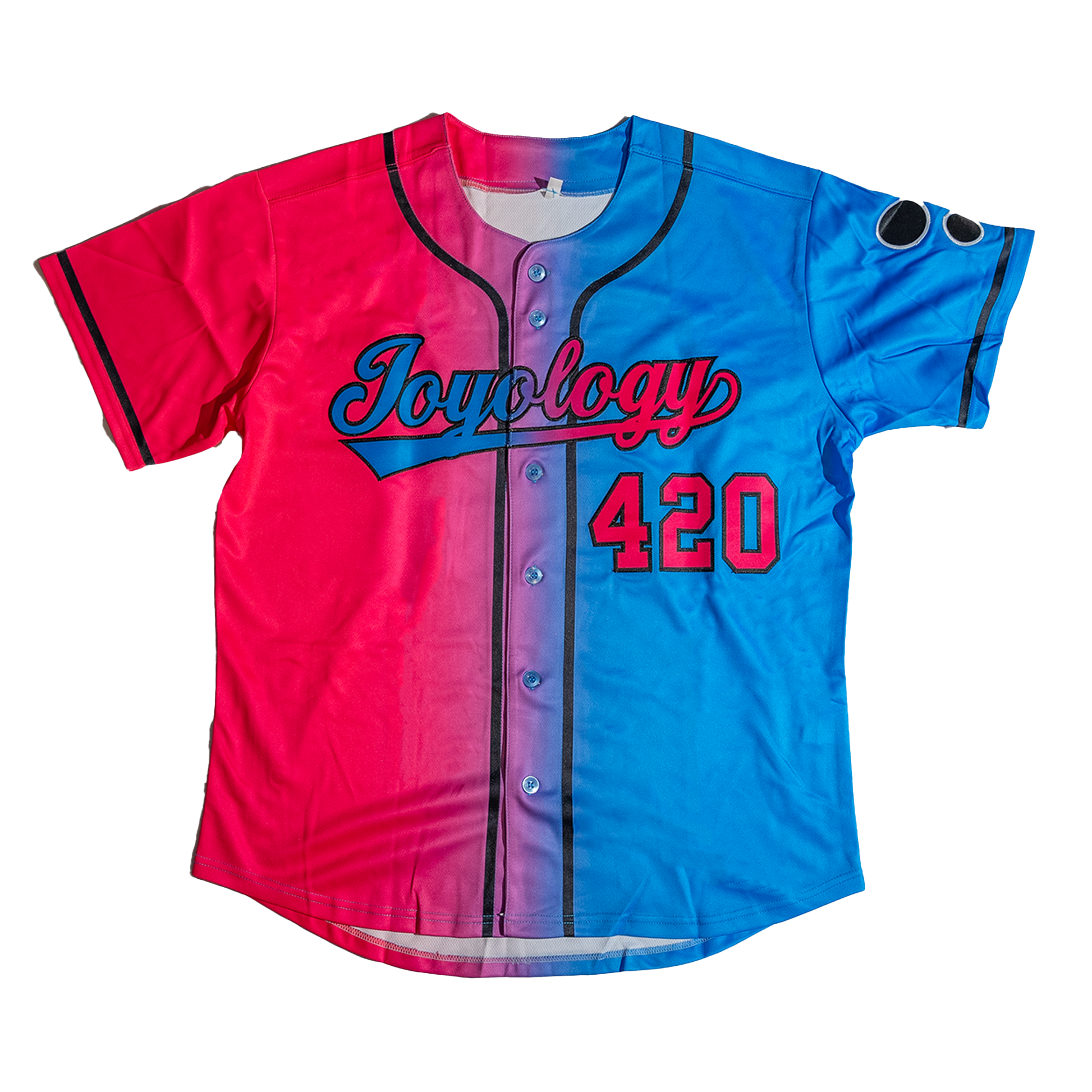 Front of 420 Joyology baseball jersey