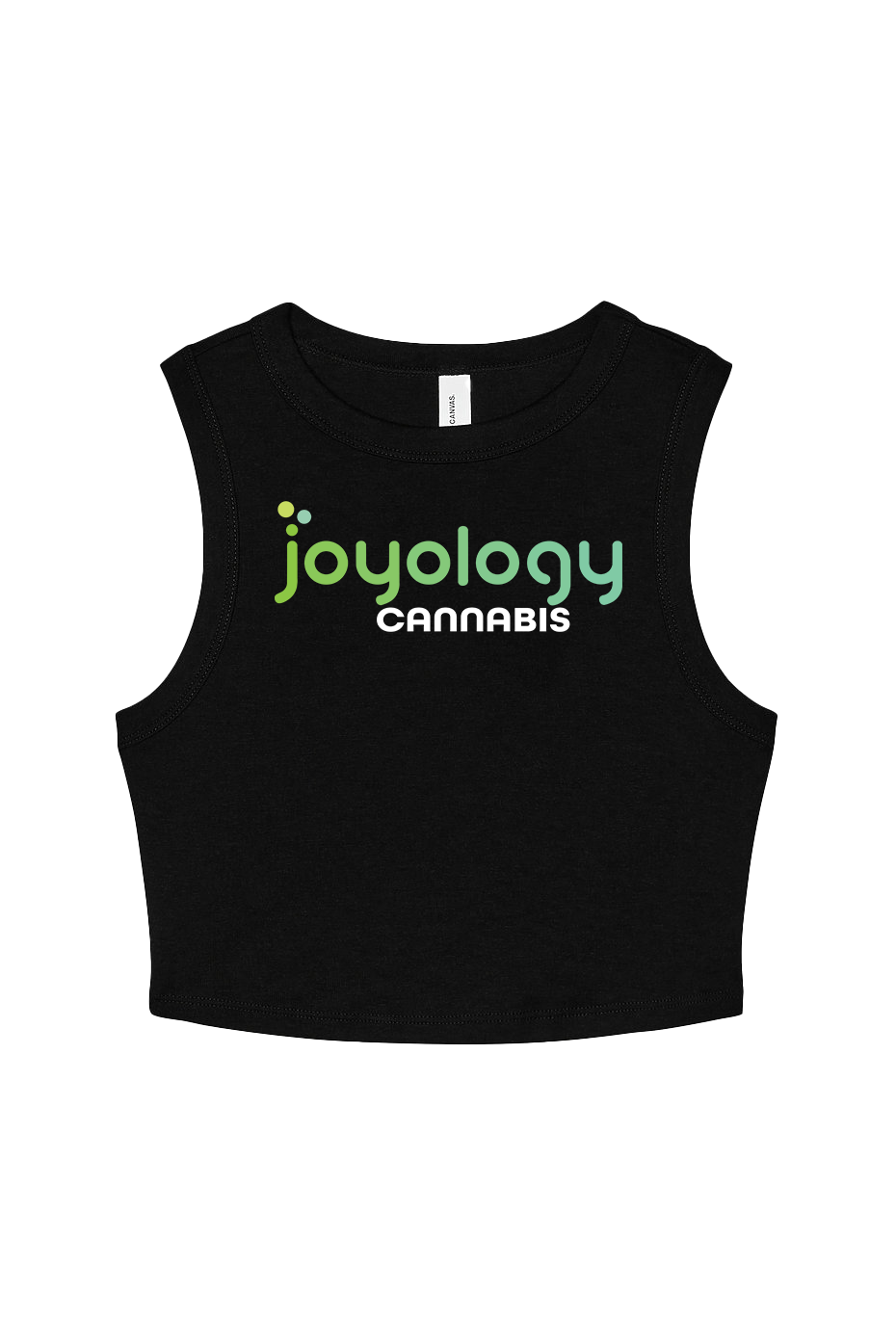 Black crop top with Joyology cannabis logo