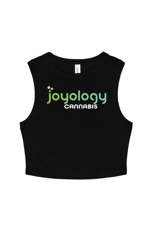 Black crop top with Joyology cannabis logo