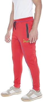 Jogger pants red with Joyology logo under pocket